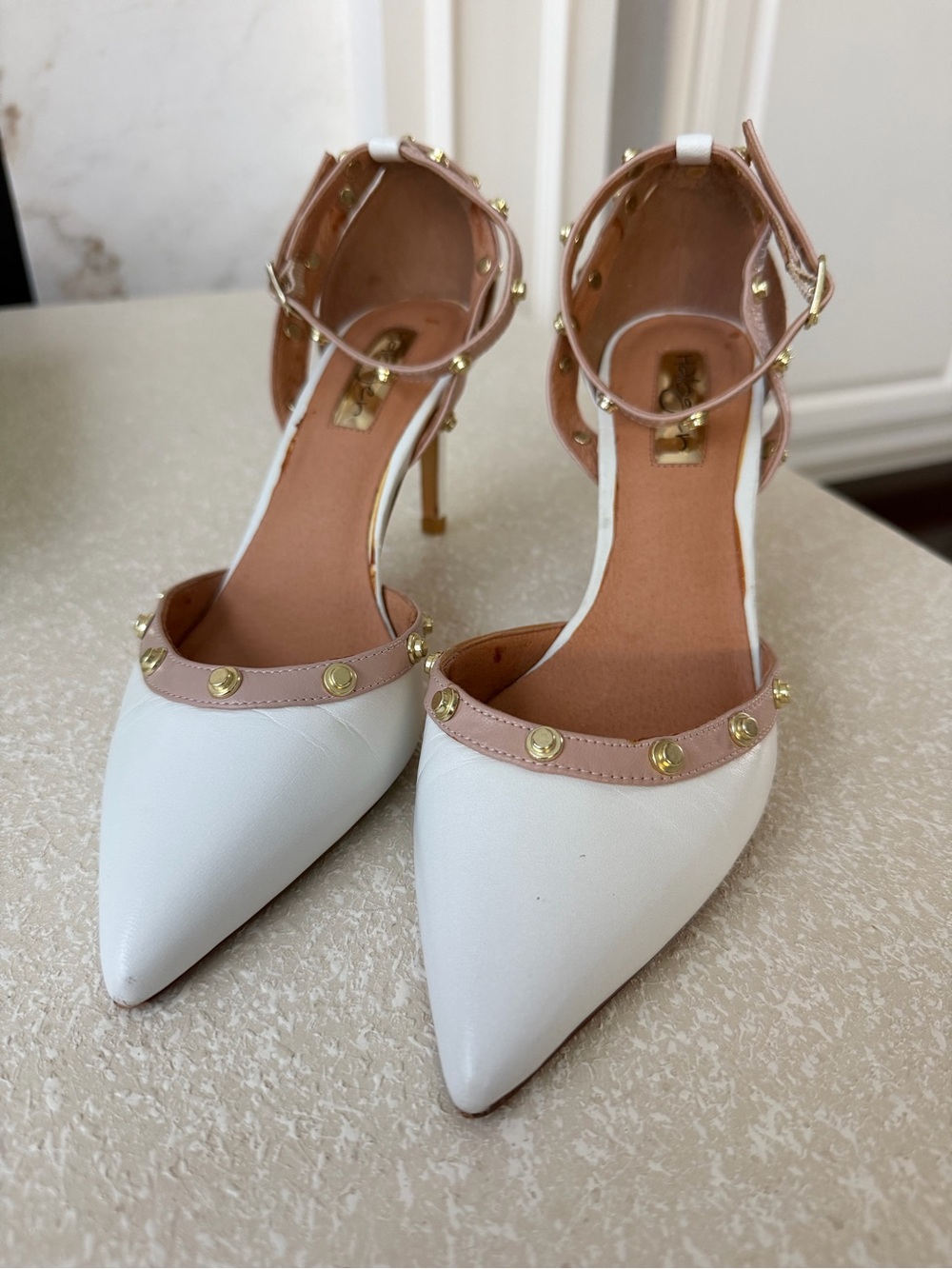 Halogen Micah White and Blush Pointed-Toe Ankle-Strap Heels